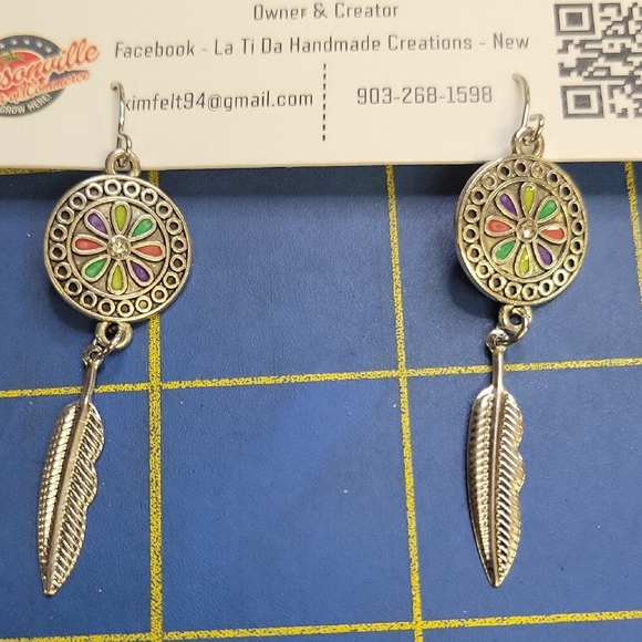 Silver Tone Multicolor 1.5" Feather Earrings - Picture 1 of 1